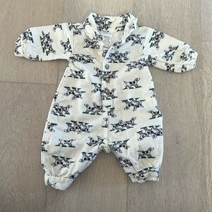 Vintage carters sz 0-3 months 100% cotton flannel Cream Baby One Piece Dog Print